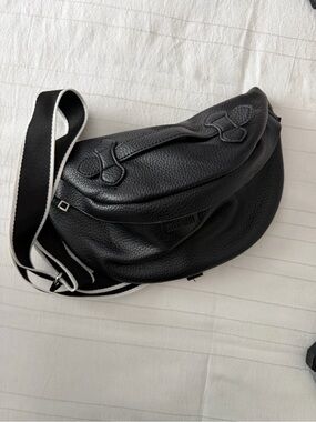 Black Leather Crossbody Sling Bag by